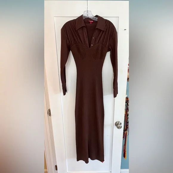 STAUD Phoebe Brown Long Sleeve Maxi Dress Size Small NWTMixed Media Dresses